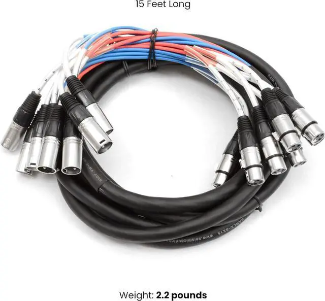 Alt view image 2 of 7 - Seismic Audio Speakers 8 Channel Low Profile XLR Send Sub Snake Cable, XLR Splitter Cable, 15 Feet