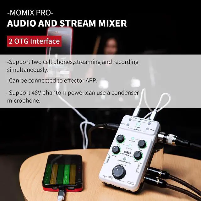 Alt view image 2 of 6 - JOYO Audio Mixer USB Audio Interface Stereo XLR+48V Phantom Power Mixer for Live Streaming Recording Podcasting Plug & Play (MOMIX PRO)