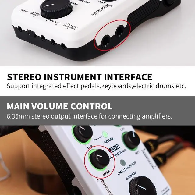 Alt view image 4 of 6 - JOYO Audio Mixer USB Audio Interface Stereo XLR+48V Phantom Power Mixer for Live Streaming Recording Podcasting Plug & Play (MOMIX PRO)