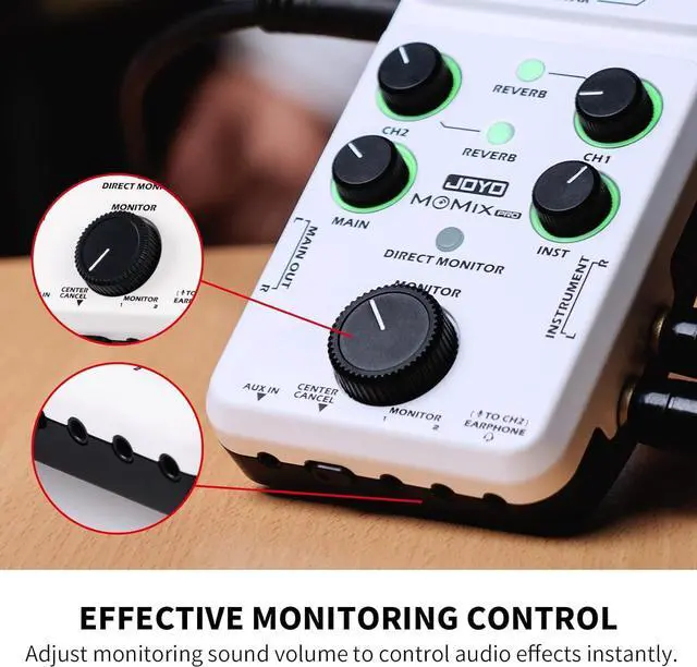 Alt view image 6 of 6 - JOYO Audio Mixer USB Audio Interface Stereo XLR+48V Phantom Power Mixer for Live Streaming Recording Podcasting Plug & Play (MOMIX PRO)