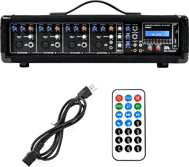 Main image of Seismic Audio - SA-MA4C - 4 Channel 200 Watt Powered PA Head Mixer with Bluetooth and Effects
