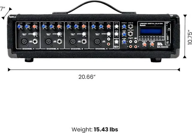 Alt view image 2 of 7 - Seismic Audio - SA-MA4C - 4 Channel 200 Watt Powered PA Head Mixer with Bluetooth and Effects