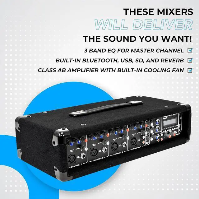 Alt view image 4 of 7 - Seismic Audio - SA-MA4C - 4 Channel 200 Watt Powered PA Head Mixer with Bluetooth and Effects