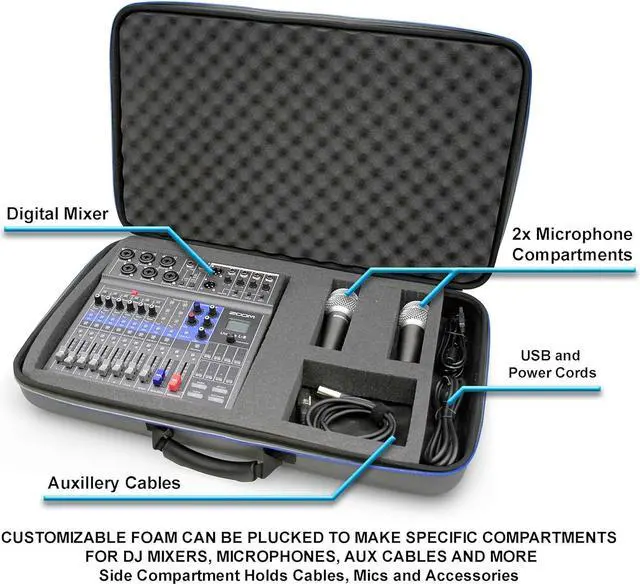 Alt view image 3 of 7 - CASEMATIX Music Equipment Mixer Case Compatible with Zoom LiveTrak L-8 Podcast Mixer or PodTrak P8 Recorder and Microphone Accessories - Includes DJ Equipment Gig Bag Travel Case Only