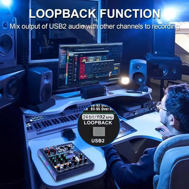 Alt view image 5 of 7 - Flygrow 6 Channel Audio Mixer DJ Mixer Sound Board, RGB Breathing Light, 99 DSP Effects, USB Audio Interface, 48V Phantom Bluetooth, High Resolution with 24bit/192kHz for Live Streaming