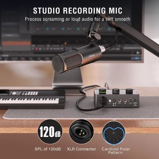 Alt view image 5 of 7 - FIFINE Podcast Equipment Bundle Set, Music Recording Kit with Studio Dynamic Microphone and USB Audio Mixer with XLR Mic Input, Headphone Monitoring, Volume Knob for Vocal/Voice Over-AmpliTank KS6