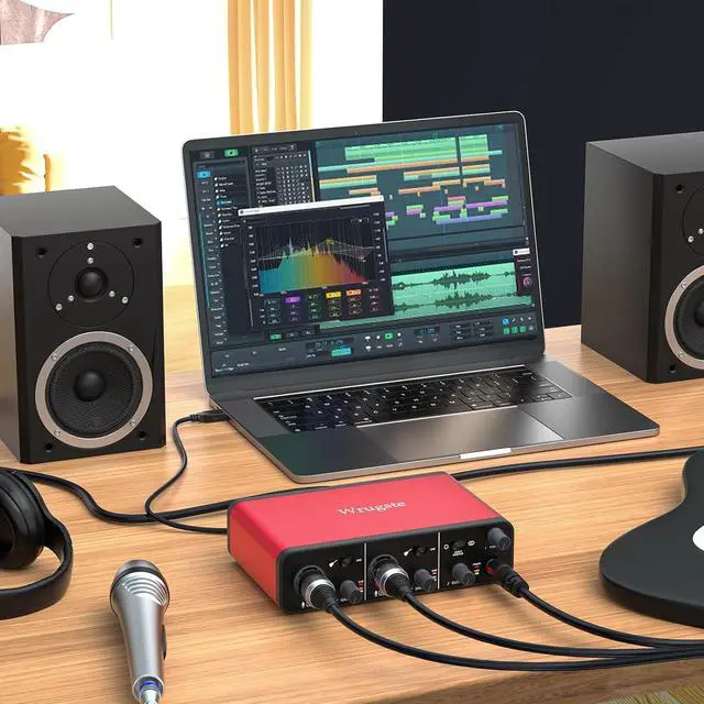Alt view image 2 of 7 - Wrugste USB Audio Interface +48V Phantom Power 24Bit/192kHz for Recording Podcasting and Streaming Ultra-low Latency Plug and Play Noise-Free XLR Audio Interafce for PC