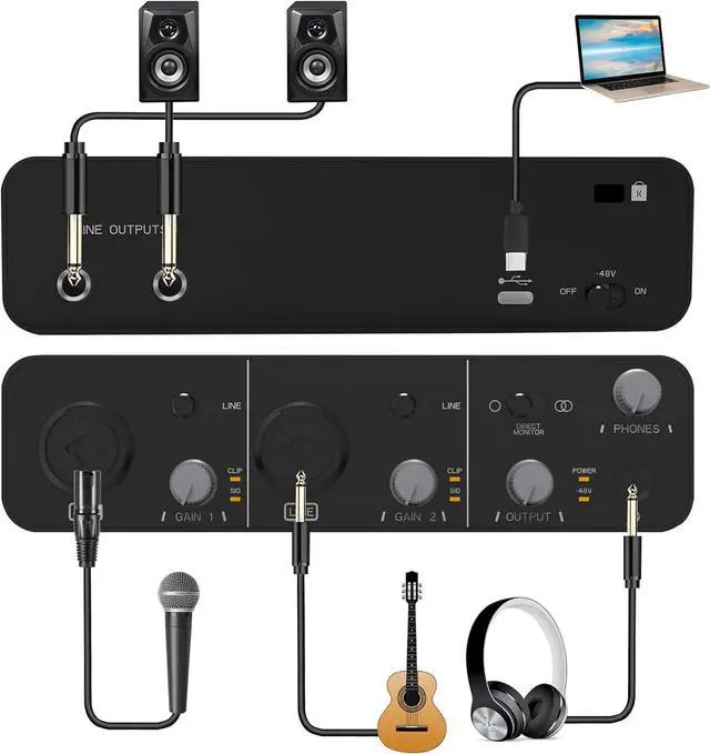 Alt view image 3 of 7 - Wrugste USB Audio Interface +48V Phantom Power 24Bit/192kHz for Recording Podcasting and Streaming Ultra-low Latency Plug and Play Noise-Free XLR Audio Interafce for PC