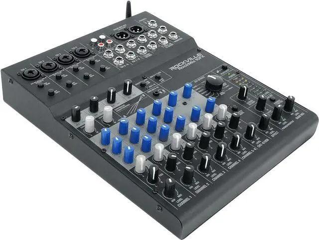 Alt view image 3 of 6 - Rockville ROCKMIX 10FX 10 Channel USB Interface Mixer with 2-Way Bluetooth | 16 DSP Effects, 48V Phantom Power, Compressor, 3-Band EQ, Bluetooth 5.0, XLR Outputs, Steel Construction, Vocal Canceler