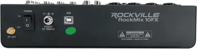 Alt view image 5 of 6 - Rockville ROCKMIX 10FX 10 Channel USB Interface Mixer with 2-Way Bluetooth | 16 DSP Effects, 48V Phantom Power, Compressor, 3-Band EQ, Bluetooth 5.0, XLR Outputs, Steel Construction, Vocal Canceler