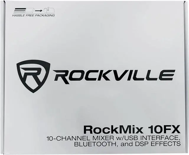 Alt view image 6 of 6 - Rockville ROCKMIX 10FX 10 Channel USB Interface Mixer with 2-Way Bluetooth | 16 DSP Effects, 48V Phantom Power, Compressor, 3-Band EQ, Bluetooth 5.0, XLR Outputs, Steel Construction, Vocal Canceler