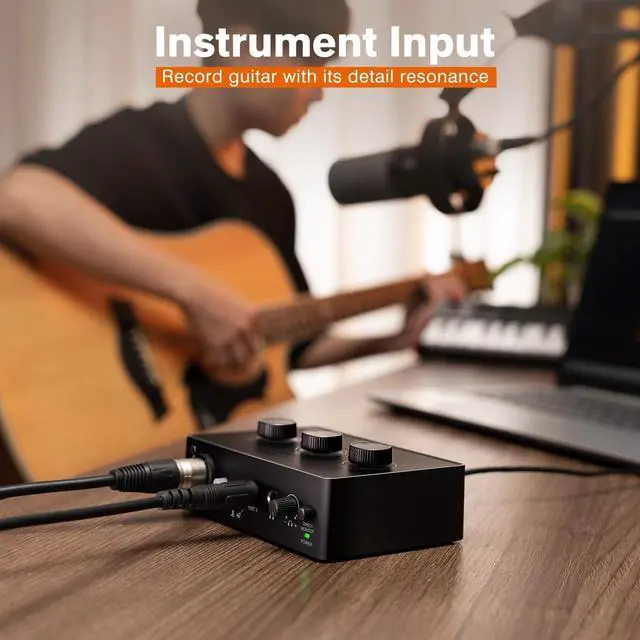 Alt view image 2 of 7 - PC Audio Mixer for Recording Music, USB Interface for Streaming and Podcasting with XLR, Monitor, 48V Phantom Power, Gain Knob, for Instrument Guitar/Video Content Creation/Vocal-Ampli 1