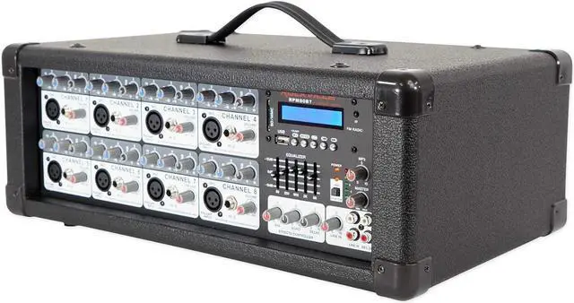 Alt view image 4 of 7 - Rockville RPM80BT 2400w Powered 8 Channel Mixer/Amplifier w/Bluetooth/EQ/Effects | 2400W Peak, 600W RMS, 8 Mic and 1/4 in TRS Inputs, USB, RCA AUX, 5-Band EQ, Reverb, Delay, 48V Phantom Power