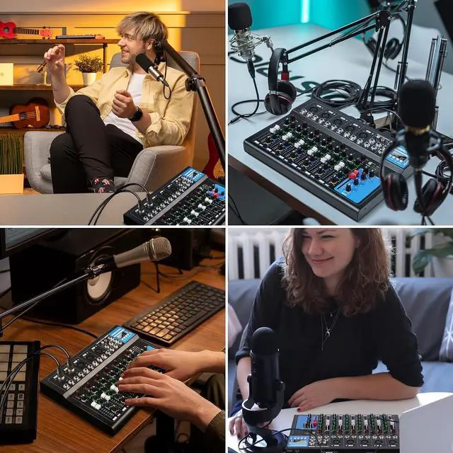 Alt view image 7 of 7 - 7 Channel Audio Interface USB Audio Mixer Sound Board Mixing Console Built In Bluetooth MP3 Computer Input +48V Phantom Power Mixer Audio For Karaoke Dj Stage Streaming Studio
