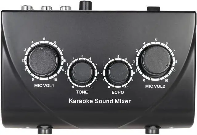 Alt view image 2 of 7 - Btuty Karaoke Sound Mixer Dual Mic Inputs Audio Mixer Headphone Amplifier 2 Channel Mixer With Cable N-1 Black Color