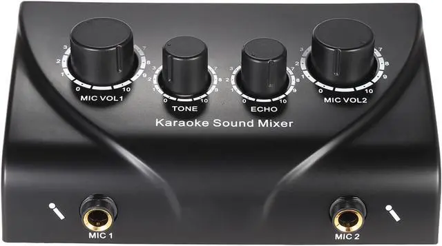 Alt view image 3 of 7 - Btuty Karaoke Sound Mixer Dual Mic Inputs Audio Mixer Headphone Amplifier 2 Channel Mixer With Cable N-1 Black Color