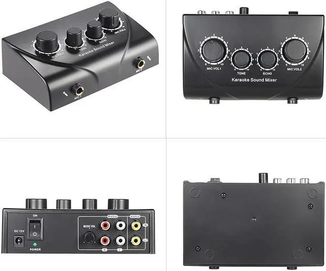 Alt view image 4 of 7 - Btuty Karaoke Sound Mixer Dual Mic Inputs Audio Mixer Headphone Amplifier 2 Channel Mixer With Cable N-1 Black Color