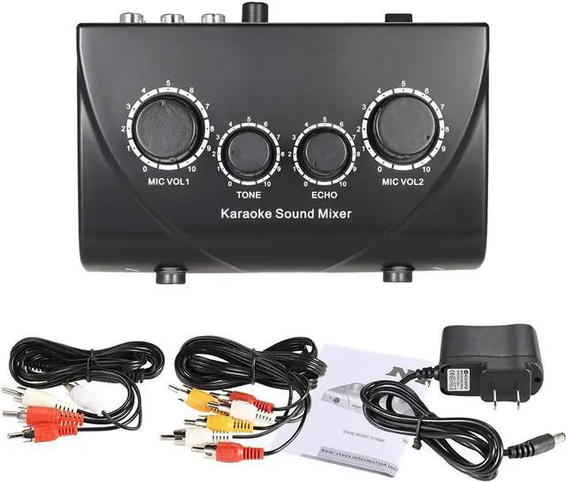 Alt view image 6 of 7 - Btuty Karaoke Sound Mixer Dual Mic Inputs Audio Mixer Headphone Amplifier 2 Channel Mixer With Cable N-1 Black Color