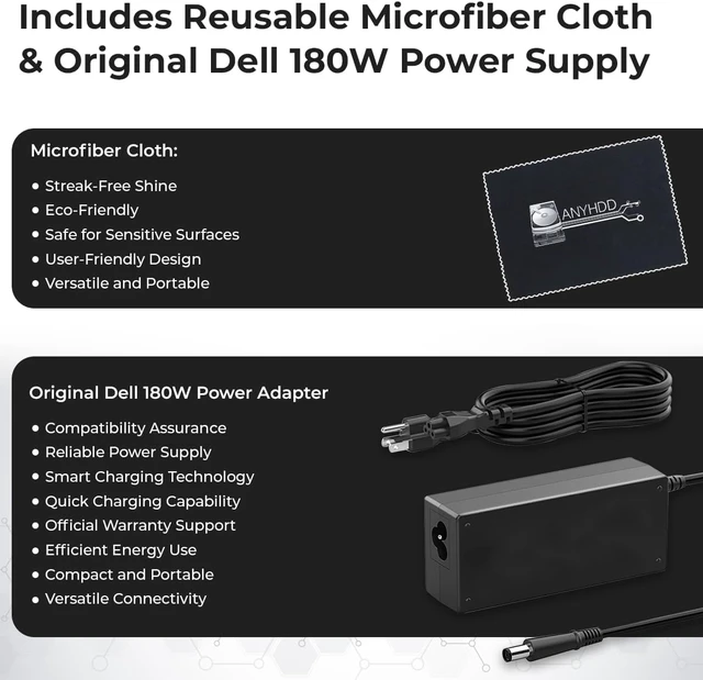 Alt view image 6 of 7 - Dell WD19S Docking Station 180W (130W Power Delivery) - Dell Docking Station Dual Monitor, Dock Station with 180W Power Supply + HDMI Cable + DP Cable + USB-C Cable + Microfiber Cloth
