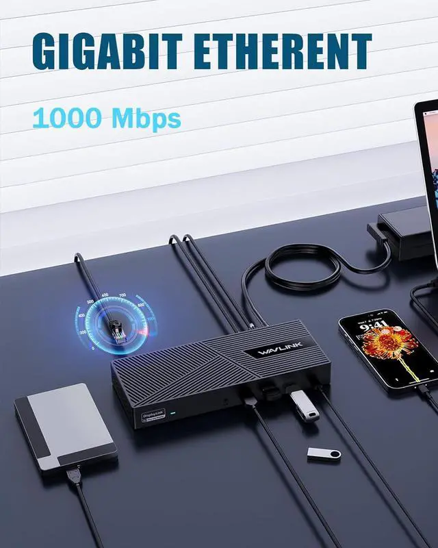 Alt view image 7 of 7 - WAVLINK Displaylink Docking Station 3 Monitors with 130W Power Delivery, 10Gbps USB for MacBook M1/M2/M3/Windows, USB-C(3 HDMI, 2 DisplayPort, 2 USB-C, 4 USB3.1, Ethernet, Audio)