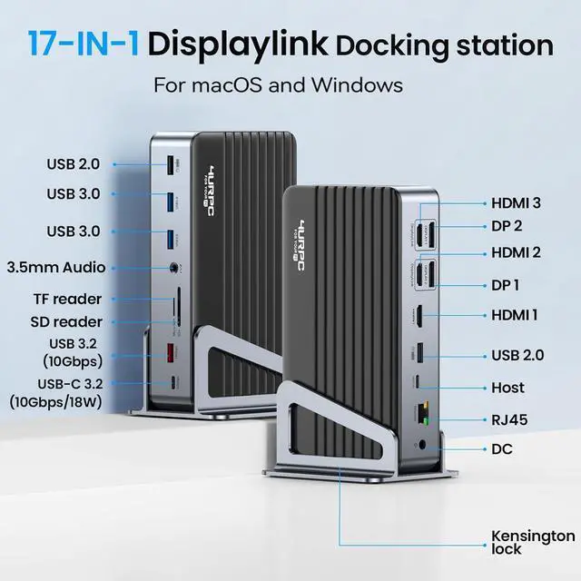Alt view image 2 of 7 - DisplayLink Docking Station Triple 4K@60Hz Monitor with 120W Power Adapter, Laptop Dock for Thunderbolt 5/4/3, USB C M1/M2/M3/M4 MacBook/Windows(Single 8K)/Chrome(3 HDMI, 2 DP, 6 USB, Ethernet)