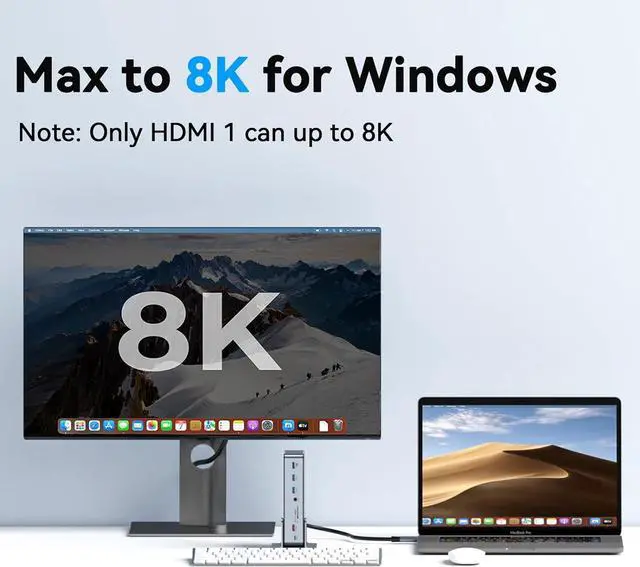 Alt view image 7 of 7 - DisplayLink Docking Station Triple 4K@60Hz Monitor with 120W Power Adapter, Laptop Dock for Thunderbolt 5/4/3, USB C M1/M2/M3/M4 MacBook/Windows(Single 8K)/Chrome(3 HDMI, 2 DP, 6 USB, Ethernet)