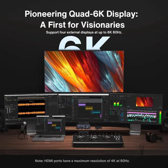 Alt view image 2 of 7 - FusionDock Max 1 Dual Thunderbolt 4 Chips, 20-in-1 Quad 6K@60Hz Monitor MacBook Air Docking Station, 40Gbps Dock for MacM1/M2/M3/M4 Pro/Max, 2HDMI 2.0, 96W PD, 10Gbps USB, 2.5 GbE, SD/TF 4.0