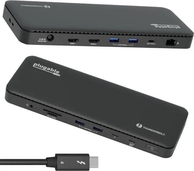 Main image of Plugable Thunderbolt 4 Dock with 100W Charging, Thunderbolt Certified, Laptop Docking Station Dual Monitor Single 8K or Dual 4K HDMI for Windows and Mac, 4X USB, Gigabit Ethernet (TBT4-UD5)