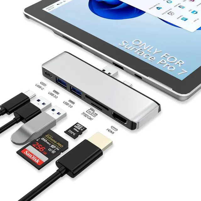 Main image of Surface Pro 7 Docking Station, Microsoft Surface Pro 7 USB Hub with 4K HDMI+ USB C Audio & Data Transfer+ 2 USB 3.0 Ports+ TF/SD Card Slot, Surface Accessories Adapter for Surface Pro 7