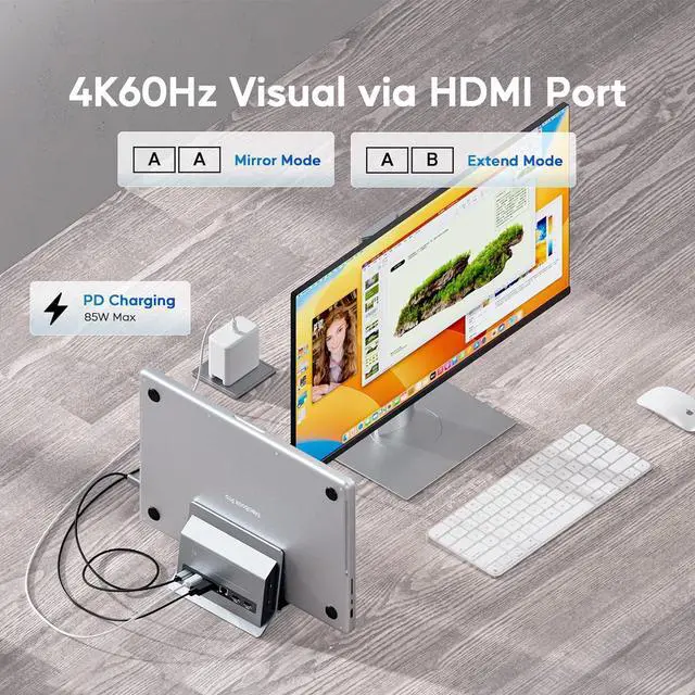 Alt view image 4 of 7 - Vertical MacBook Docking Station, PULWTOP Docking Station for Mac mini with M.2 NVMe case for MacBook Pro/Air, 4K@60Hz HDMI, 2USB C 10Gbps, SD/TF, 100W PD, RJ45, 2 USB A for Windows Laptops