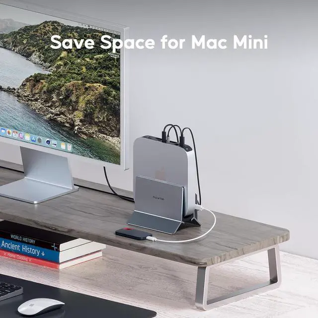 Alt view image 6 of 7 - Vertical MacBook Docking Station, PULWTOP Docking Station for Mac mini with M.2 NVMe case for MacBook Pro/Air, 4K@60Hz HDMI, 2USB C 10Gbps, SD/TF, 100W PD, RJ45, 2 USB A for Windows Laptops