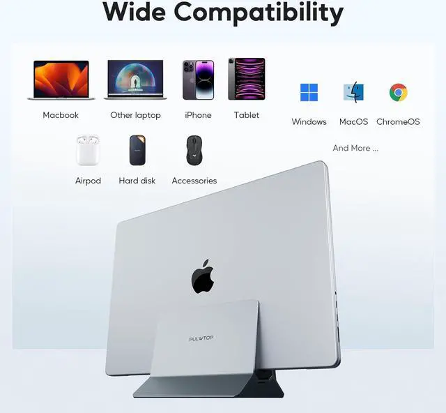 Alt view image 7 of 7 - Vertical MacBook Docking Station, PULWTOP Docking Station for Mac mini with M.2 NVMe case for MacBook Pro/Air, 4K@60Hz HDMI, 2USB C 10Gbps, SD/TF, 100W PD, RJ45, 2 USB A for Windows Laptops