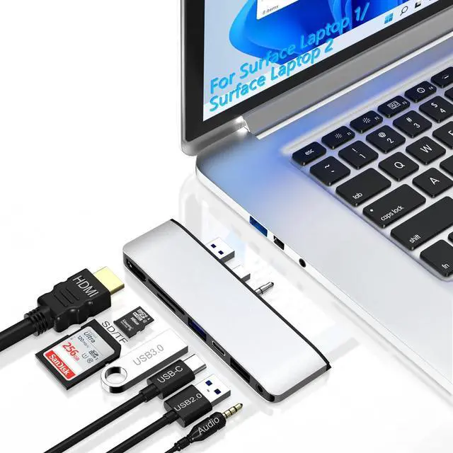 Main image of Surface Laptop 2 Accessories, Hub Docking Station with 4K HDMI, USB 3.0, USB 2.0, USB C, SD/TF Card Slot, 3.5mm Audio Port - Hub for Surface Laptop 1/2
