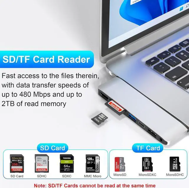 Alt view image 6 of 7 - Surface Laptop 2 Accessories, Hub Docking Station with 4K HDMI, USB 3.0, USB 2.0, USB C, SD/TF Card Slot, 3.5mm Audio Port - Hub for Surface Laptop 1/2