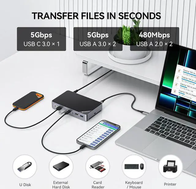 Alt view image 5 of 7 - Minisopuru DisplayLink Docking Station Dual Monitor, Mac Docking Station with 15W Charging, Dual 2K@60HZ HDMI, USB C Docking Station for MacBook M4/M3/M2/M1/Windows