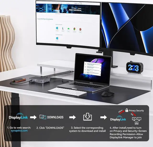 Alt view image 6 of 7 - Minisopuru DisplayLink Docking Station Dual Monitor, Mac Docking Station with 15W Charging, Dual 2K@60HZ HDMI, USB C Docking Station for MacBook M4/M3/M2/M1/Windows