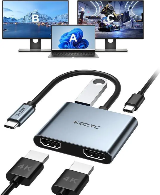 Main image of USB C to Dual HDMI Adapter 4K@30Hz USB C Hub Multiport Adapter with 2xHDMI USB 3.0 100W PD Support USB C to HDMI Splitter Extended Display for MacBook Pro (MST is not Supported on MacOS)