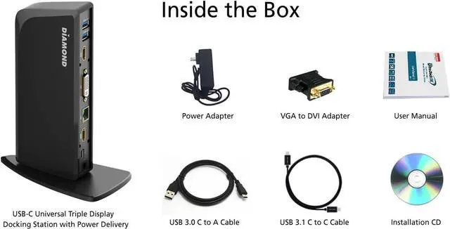 Main image of Diamond Multimedia Triple Display Docking Station with Charging Thunderbolt, HDMI, DVI, USB-C, USB-3.0 and Power Delivery