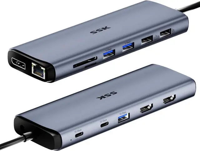Main image of SSK 8K USB C Dock for Thunderbolt Laptop, MacBook Docking Station 3 Monitors,10Gbps USB C Hub Dual HDMI, Displayport, Ethernet,100W PD, Mic/Audio, USB C&A 3.2 Gen 2 Port for iPhone 15/Mac/Lenovo