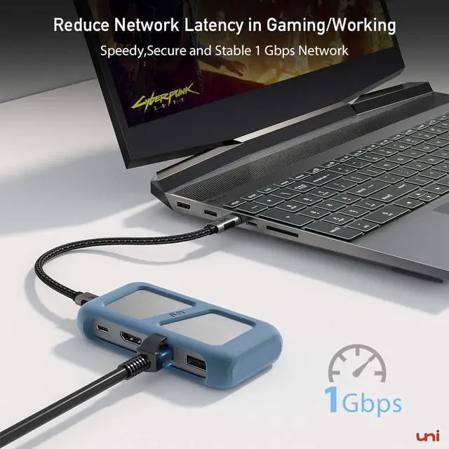 Alt view image 3 of 7 - uni USB C Hub Multiport Adapter with Detachable Cable, 8-in-1 USB C Hub with 4K HDMI, 1Gbps Ethernet, SD Card Reader, 100W PD, Compatible for MacBook Pro 2023, iPad Pro 2023, Galaxy S24/S23 & More