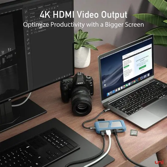Alt view image 5 of 7 - uni USB C Hub Multiport Adapter with Detachable Cable, 8-in-1 USB C Hub with 4K HDMI, 1Gbps Ethernet, SD Card Reader, 100W PD, Compatible for MacBook Pro 2023, iPad Pro 2023, Galaxy S24/S23 & More