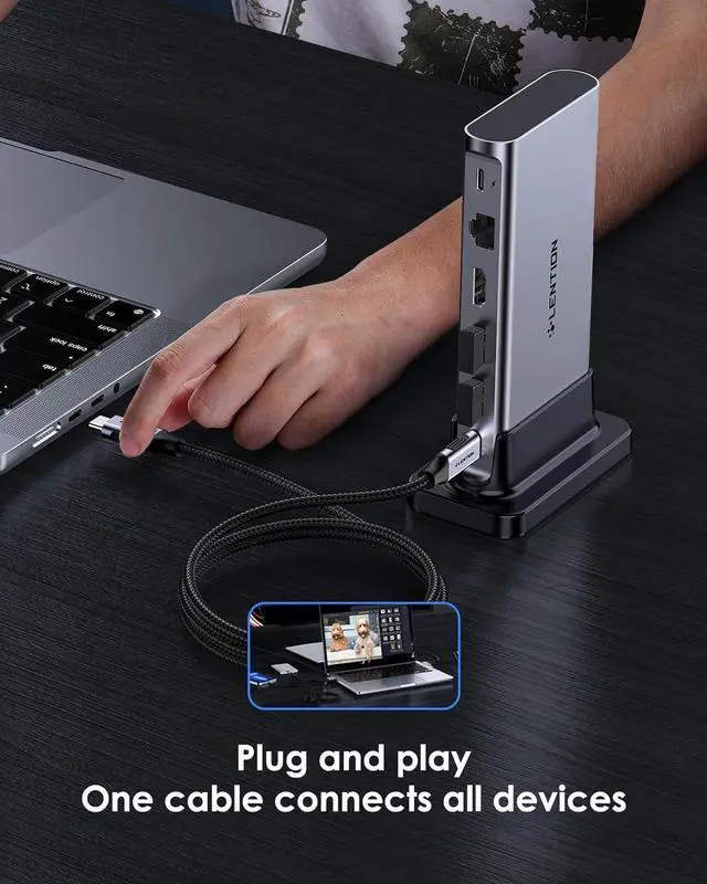 Alt view image 4 of 7 - LENTION USB C Docking Station with 4K 60Hz HDMI, 100W PD, Ethernet, Card Reader, USB 3.0, Aux Adapter for New MacBook Pro/Mac Air/Surface, More, Stable Driver Certified USB C Hub(CB-D54, Space Gray)