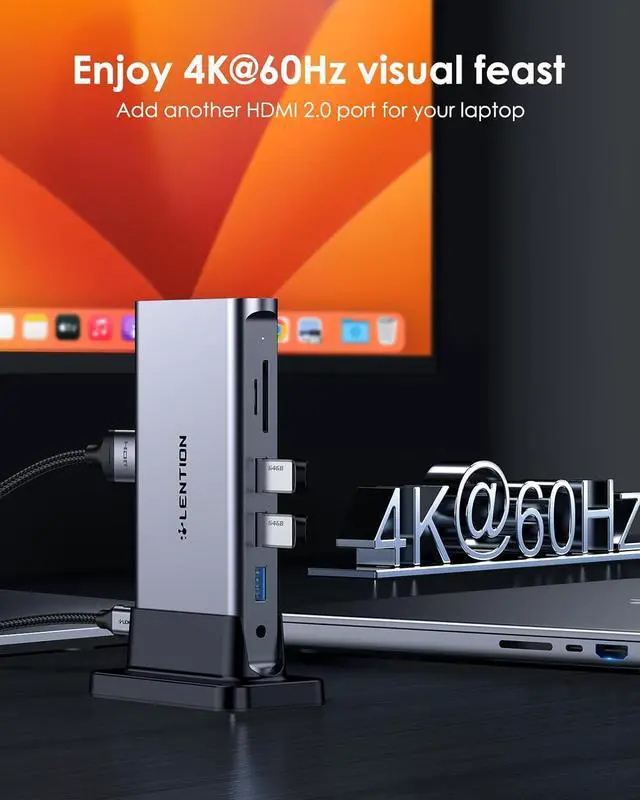 Alt view image 5 of 7 - LENTION USB C Docking Station with 4K 60Hz HDMI, 100W PD, Ethernet, Card Reader, USB 3.0, Aux Adapter for New MacBook Pro/Mac Air/Surface, More, Stable Driver Certified USB C Hub(CB-D54, Space Gray)