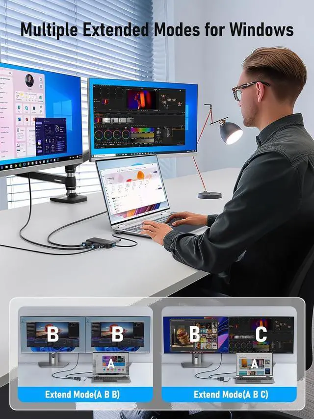 Alt view image 3 of 7 - Docking Station Dual Monitor 6 in 1 USB C Hub Multiport Adapter w/2 HDMI 4K 5Gbps USB3.0 & 2 USB2.0 100W PD Charging - USB C Dock for Laptop //HP/MacBook/Surface - Plug and Play