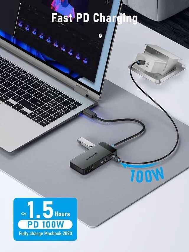 Alt view image 6 of 7 - Docking Station Dual Monitor 6 in 1 USB C Hub Multiport Adapter w/2 HDMI 4K 5Gbps USB3.0 & 2 USB2.0 100W PD Charging - USB C Dock for Laptop //HP/MacBook/Surface - Plug and Play
