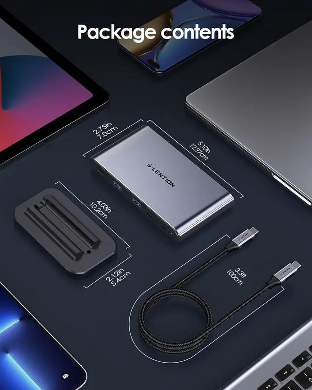 Alt view image 7 of 7 - LENTION 10-in-1 Detachable USB C Laptop Docking Station with Dual 4K@60Hz HDMI, PD Charging, USB C, USB-A, SD/Micro Card Readers, 3.3ft Host Cable for Mac, MacBook, Windows use (D62
