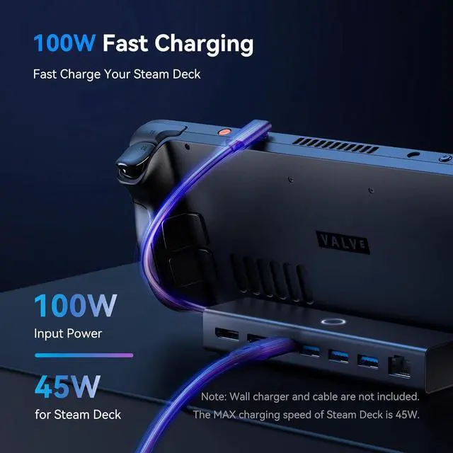 Alt view image 5 of 7 - Docking Station for Valve Steam Deck/OLED, 7-in-1 Charging Dock with 4K@60Hz HDMI / 4K@120Hz DP, Gigabit Ethernet, 3 USB A 3.0, 100W USB C Charging Port and Unique LED Control Button