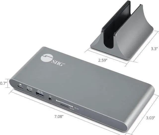 Alt view image 7 of 7 - SIIG 4K USB-C MST Docking Station Dual 4K60Hz Display for Windows Laptops, Thunderbolt 3 Compatible, 60W PD, HDMI, Ethernet, SD/TF 3.0, USB 10G, Audio, Vertical/Horizontal Design (JU-DK0N11-S1)