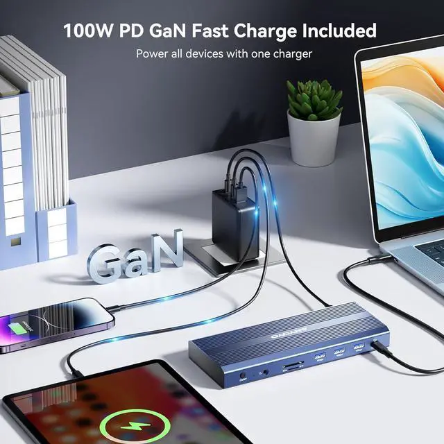 Alt view image 4 of 7 - ANYOYO DisplayLink Docking Station Dual Monitor with 100W PD Charger  Laptop Docking Stations for MacBook Pro/Air/M1/M2/Windows, (2*HDMI, 2*DisplayPort, Ethernet, USB3.1, SD/TF3.0)