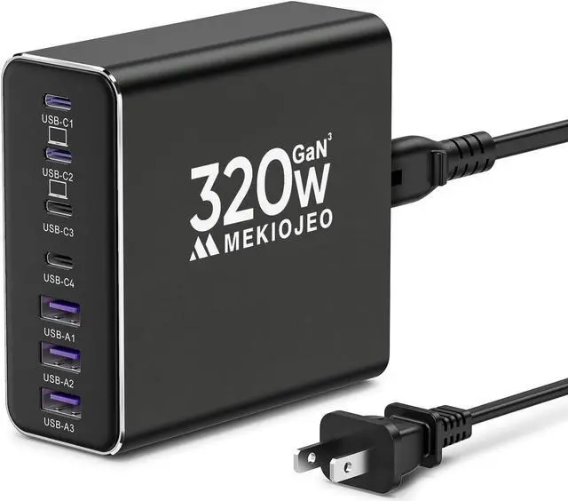 Main image of Aluminum Alloy USB C Charger GaN Charger Fast USB C Charging Station 7 Ports 65W Laptop for MacBook Pro/Air/iPad Pro/iPhone (Coal Black)